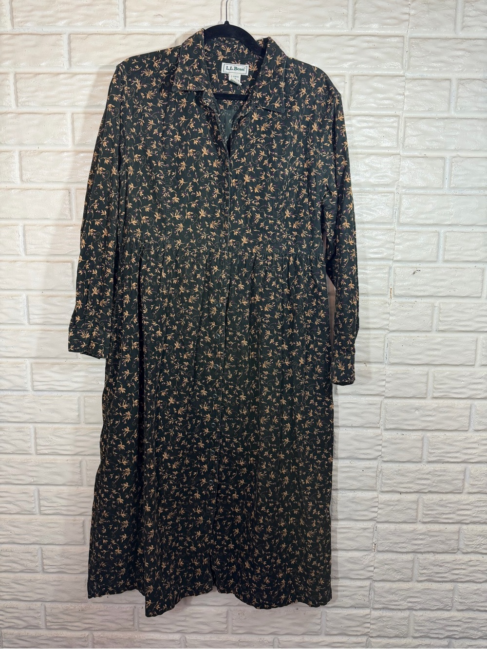 Vintage L.L.Bean Floral Shirt Dress Petite 14 Cotton Dark Academia Cottagecore